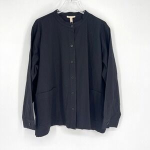 Eileen Fisher Jacket Womens 2X Mandarin Collar Black Organic Cotton